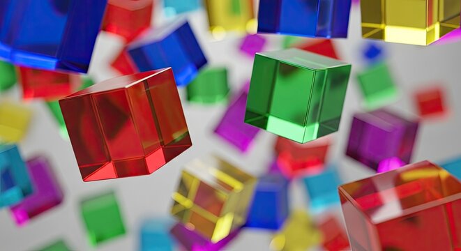 Abstract colorful geometric cube background with floating glass blocks design - Powered by Adobe