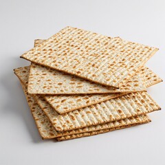 Stack of crispy matzo bread isolated on a white background