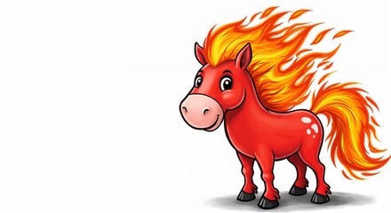 Cartoon fiery horse symbolizing the New Year celebration with space for greeting