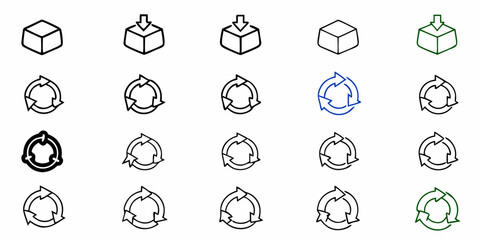 Fototapeta premium Set of modern line art icons showcasing download, upload, and recycling symbols, perfect for web design, business applications, and digital interfaces