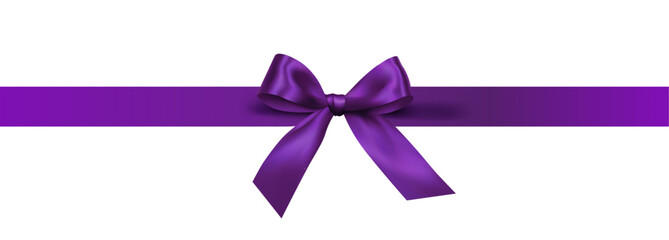 Fototapeta na wymiar Vector decorative shiny gift purple ribbon with tied bow design element isolated on white background 