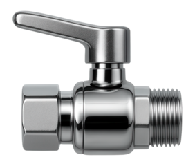 Sleek chrome ball valve with lever handle, ideal for modern kitchen under-sink use.
