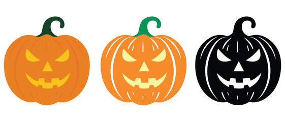 Angry Halloween Pumpkin icon set. Halloween scary pumpkin. Orange silhouette. pumpkin, halloween, icon, ghost, Vector Illustration	