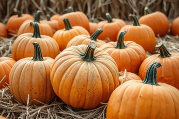 Autumn Pumpkin Harvest in Hay Bales