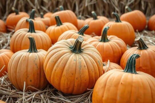 Autumn Pumpkin Harvest in Hay Bales
