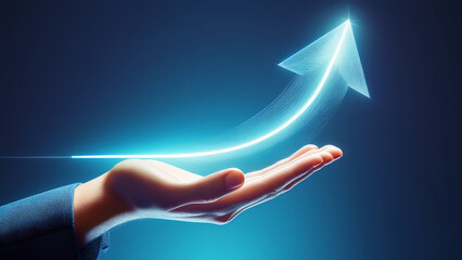 Growth Concept Hand Presenting Glowing Arrow Upward Symbolizing Business Success