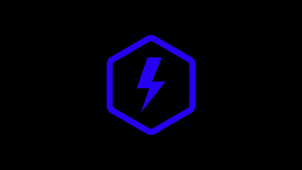 Abstract geometric glowing blue lightning bolt symbol inside a hexagonal outline on a dark background