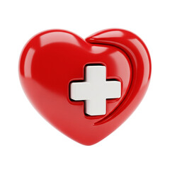 Fototapeta premium Red heart with white cross first aid glossy healthcare medicine charity illustration symbol on transparent background