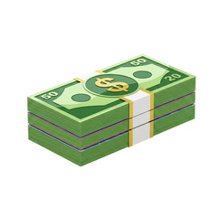 Stacked Cash Illustration Fifty and Twenty Dollar Bills Currency Money Wealth Abundance on transparent background