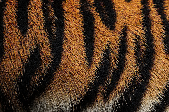 Close up of tiger fur pattern with black and orange stripes.