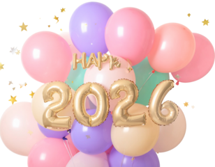 Pastel Rainbow Happy New Year 2026 Balloon Display