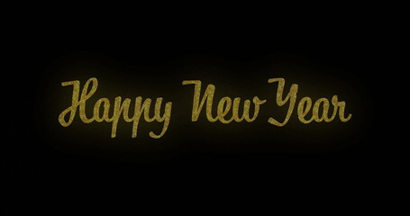 Happy New Year text image over golden glitter background