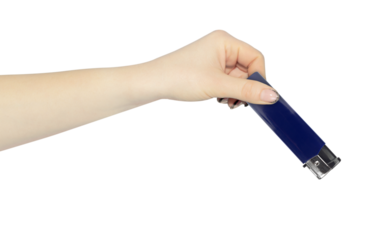 lighter in hand isolated from background, concept to pass or throw away	