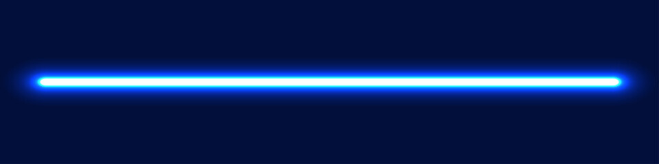 Glowing blue neon light tube on a dark background. Futuristic sci-fi laser or lamp element.
