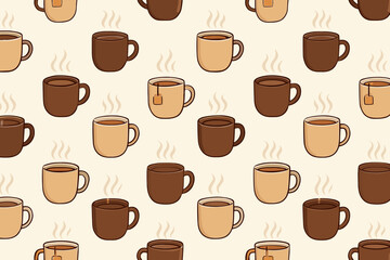 Obraz premium Patterns of warm coffee cups against a creamy background create a cozy and inviting atmosphere for beverage lovers