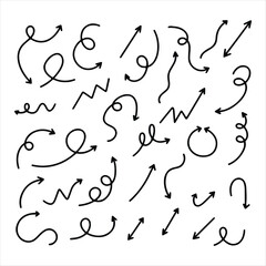 Hand-drawn arrow symbol collection, sketch style direction icons vector illustration.