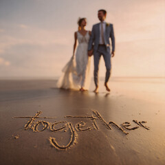 Romantic Close-Up of Couple Laughing at Sunset by Gentle Ocean Reflections – perfect for wedding invitations