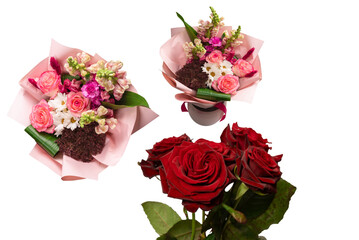 Bouquet of  soft pink flowers in pink wrapping paper.