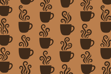 Obraz premium Coffee mugs with steam pattern on a textured brown backdrop creating a warm and inviting atmosphere for coffee lovers