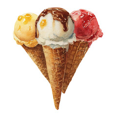 Traditional Ice Cream, watercolor illustration vector, isolated on a white background.