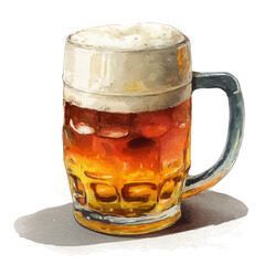 watercolor of Lager Beer Mug With Foam, vector, isolated on a white background.