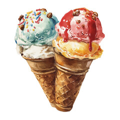 watercolor vector of Traditional Ice Cream, isolated on a white background.