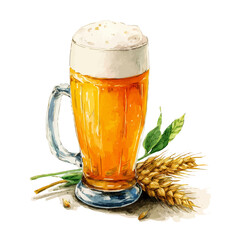 watercolor of Wheat Beer With Frothy Head, vector, isolated on a white background.