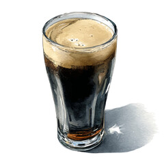 Dark Stout Beer In Glass, watercolor vector, isolated on a white background.