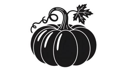Black and white outline of a pumpkin isolated on transparent background
