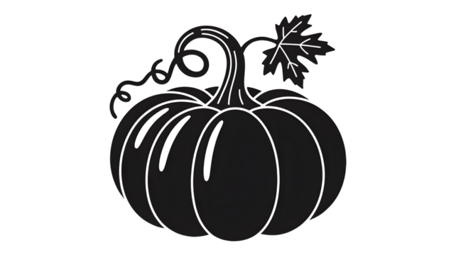 Black and white outline of a pumpkin isolated on transparent background - Powered by Adobe
