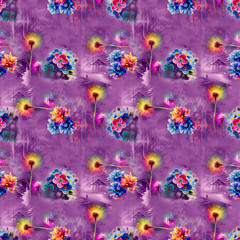 Floral Background Color Pattern Image Cute Graphics Digital Vintage Colour.Tropical seamless pattern background with exotic flowers, palm leaves, jungle leaf, hibiscus, orchid flower