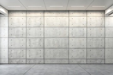 Minimalist Concrete Wall with Modern Grid Design and Soft Lighting