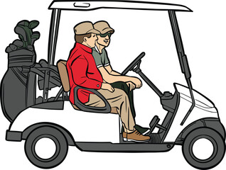 Golfers Driving a Golf Cart Illustration