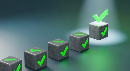 Progressive approval process showing successful steps in business and career