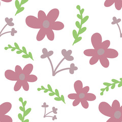 Seamless Floral Pattern with Pink Flowers and Green Leaves