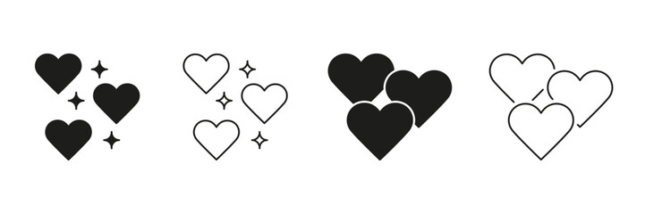 Hearts With Sparkles Line And Solid Icon Set. Love, Romance, And Affection Symbol Collection. Decorative And Expressive Design Elements. Isolated Vector Illustration