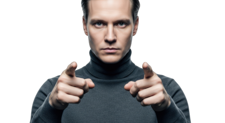 Man pointing finger directly at viewer isolated on transparent background man pointing