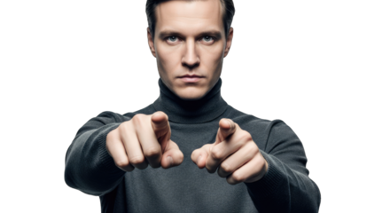 Man pointing finger directly at viewer isolated on transparent background man pointing