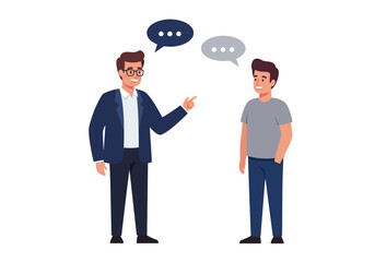 Two Men Engaging in a Conversation with Speech Bubbles.