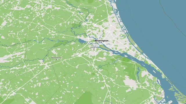 Wilmington, North Carolina Map Illustrating Coastal Topography and Inland Greenery, Visualizing Wilmington's Location on a Detailed Topographical Map
