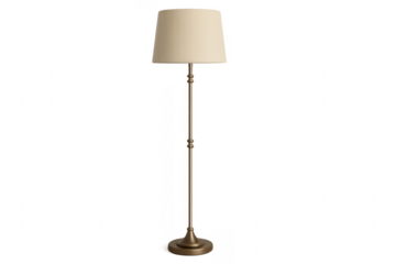 Floor lamp standing with fabric shade on transparent background
