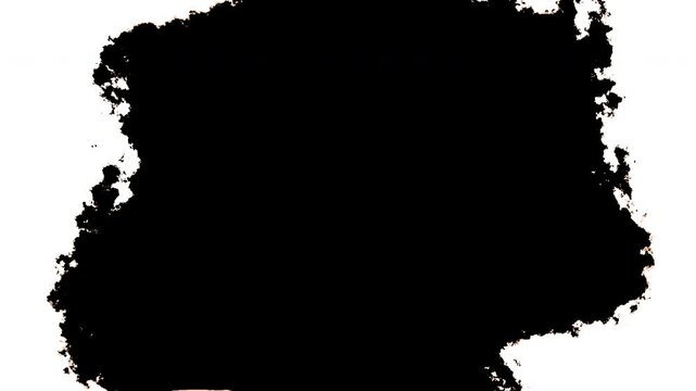 Abstract black ink splattering flowing and washing on white background, artistic ink splatter splash effect