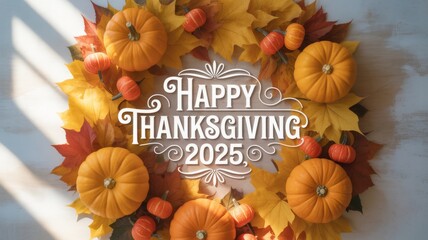Happy thanksgiving wreath pumpkins leaves fall autumn holiday decoration celebration decor seasonal