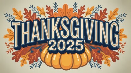 Thanksgiving celebration holiday greeting card fall leaves and pumpkin for family dinner in november 2025