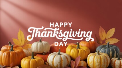 Happy thanksgiving day pumpkins leaves autumn holiday season festive celebration fall harvest decor