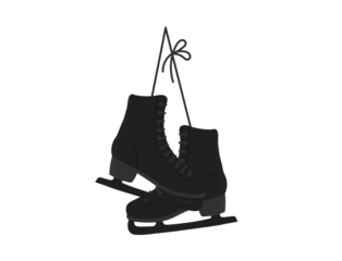 Ice skates silhouette with blades and laces tied together.