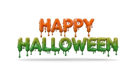 Happy halloween text made of dripping balloons isolated on white background