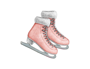 Pair of winter pink roller skates illustration.