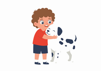 Boy Hugging Dalmatian Puppy with Affection and Care.