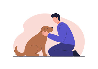 Man Petting a Brown Labrador Retriever Dog with Affection.